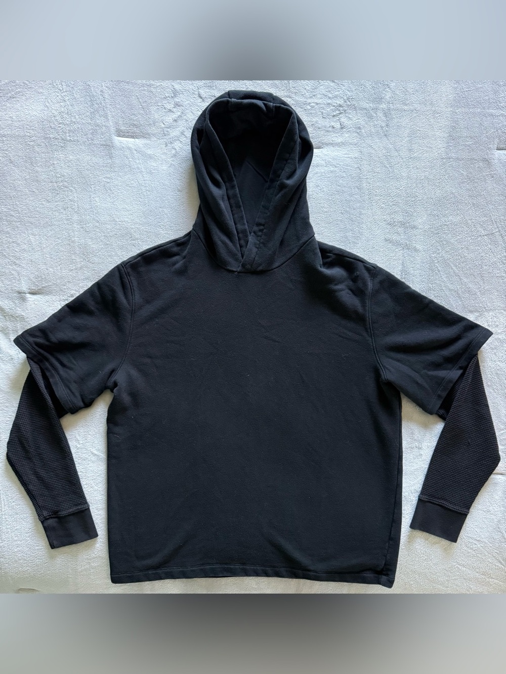 Vince Double Layer Waffle Sleeve Hoodie Black L M43399470